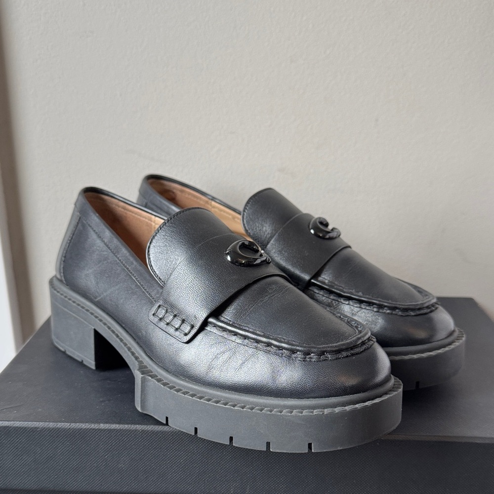 Coach Black Leather Slip-On Loafers Size 7 - Picture 5 of 17